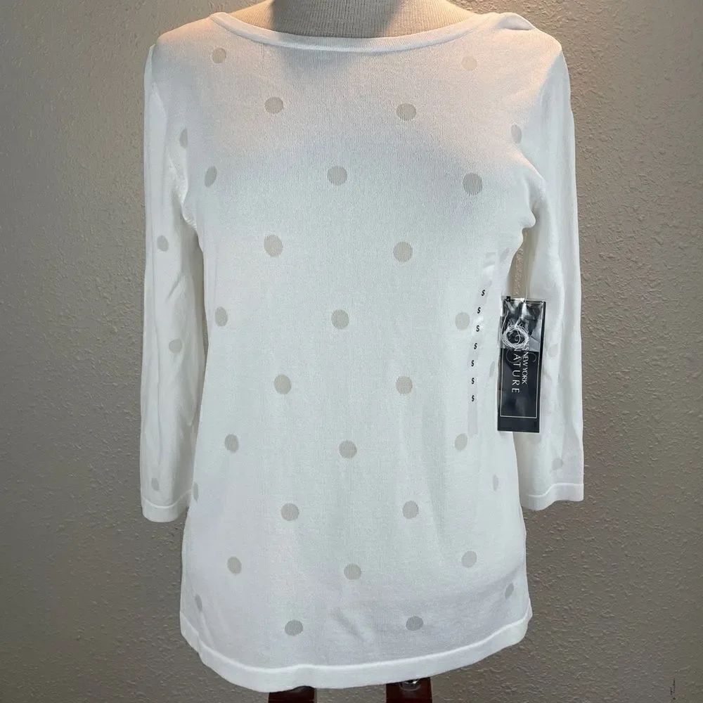 NWT Jones New York White Polka Dot Top Size S